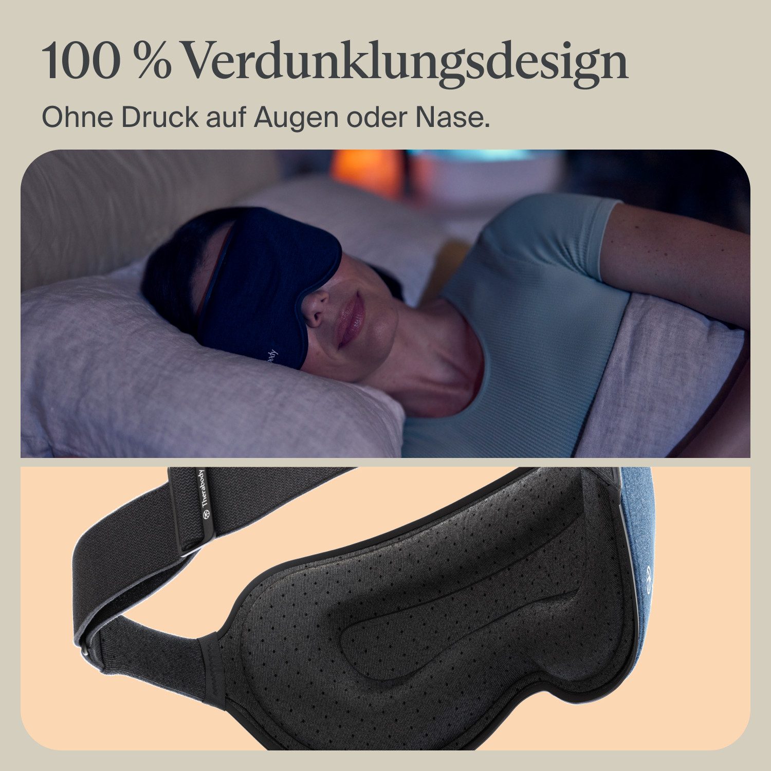 Therabody Gesichtsmassagegerät SleepMask Verdunkelungs-Augenmaske, Vibrationen für besseren Schlaf, 3 Vibrationsmuster, inkl. TheraMind-Sound, abnehmbar, waschb – Bild 5 von 5