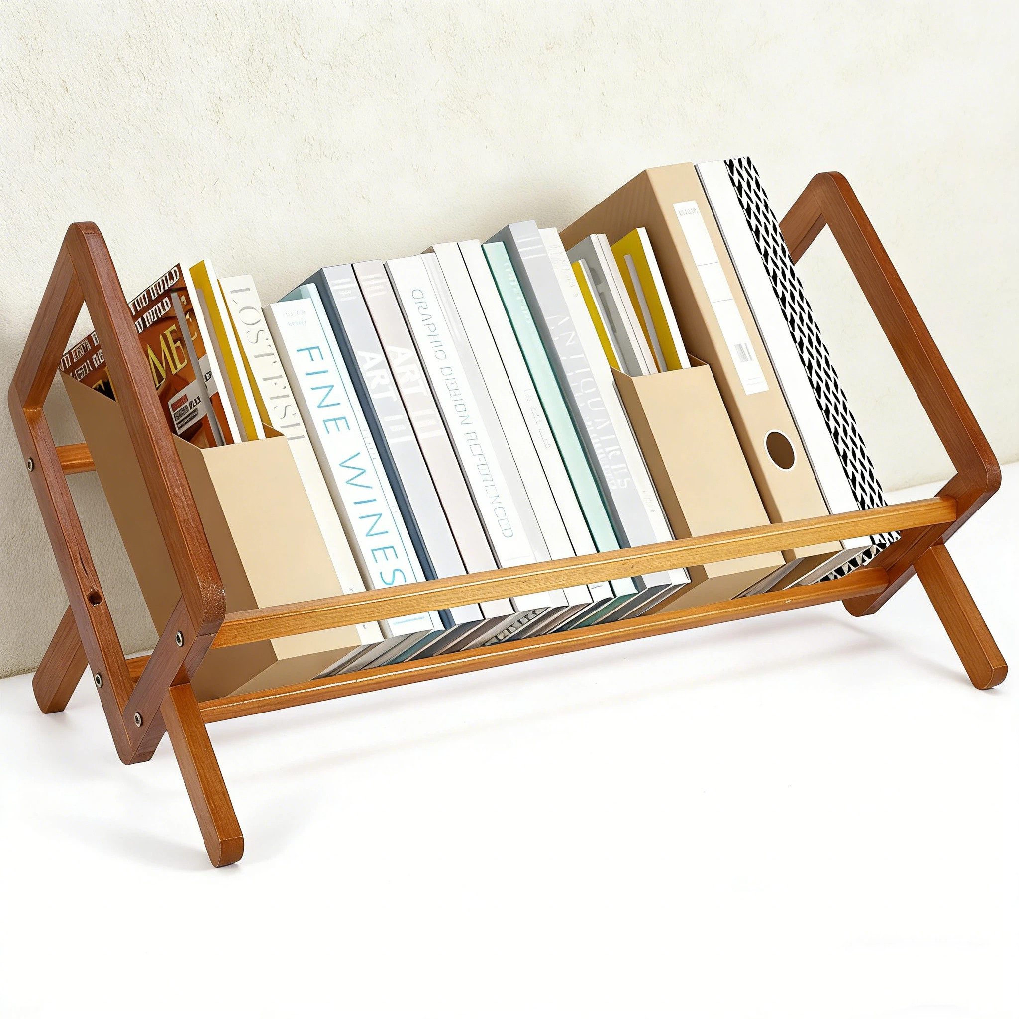 BlingBin Bücherregal Schreibtisch-Bücherregal, Organizer, Aufbewahrungsregal (40 cm), 1er Set 1-tlg., Kippbares Holz Bücherregal, Tischständer für CDs/Zeitschriften/Bücher