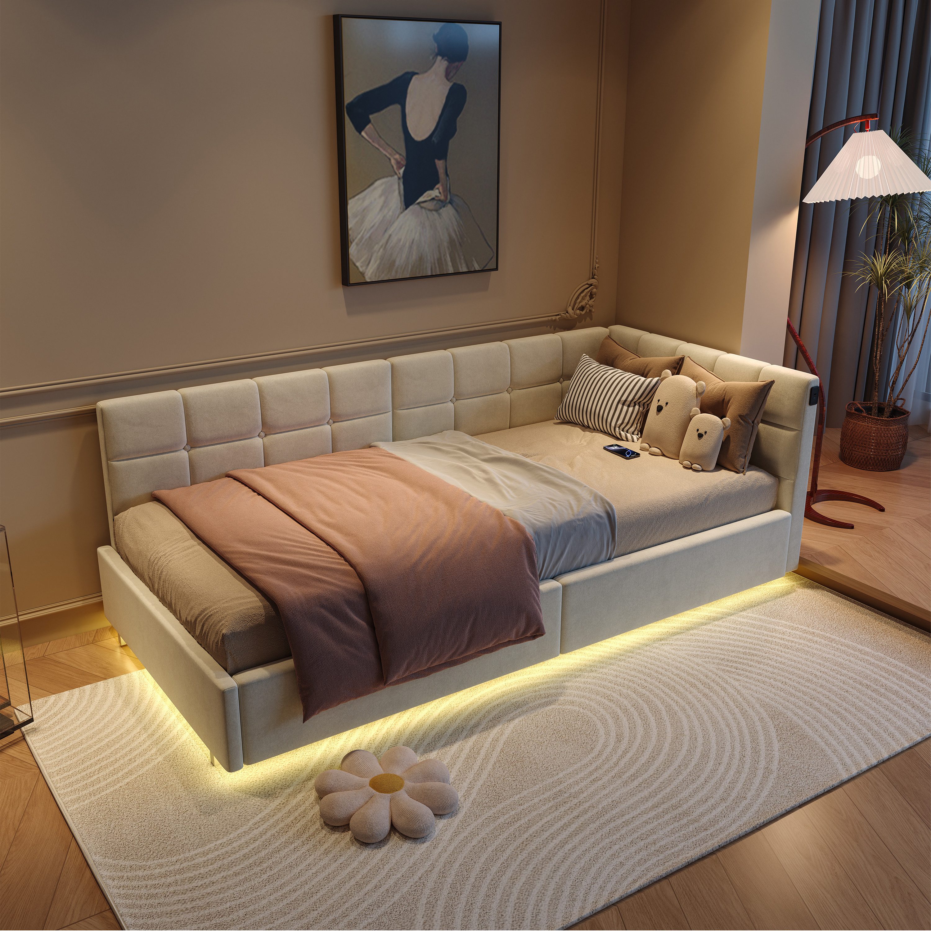 ADWOLT Daybett Tagesbett Polsterbett mit LED-Beleuchtung und Stauraum, Schl günstig online kaufen