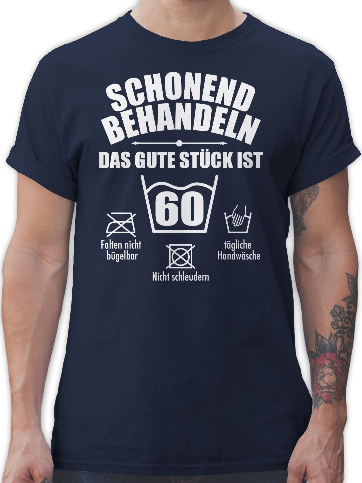 Shirtracer T-Shirt 60 Jahre - Schonend behandeln - Sechzig 60. Geburtstag 02 Navy Blau