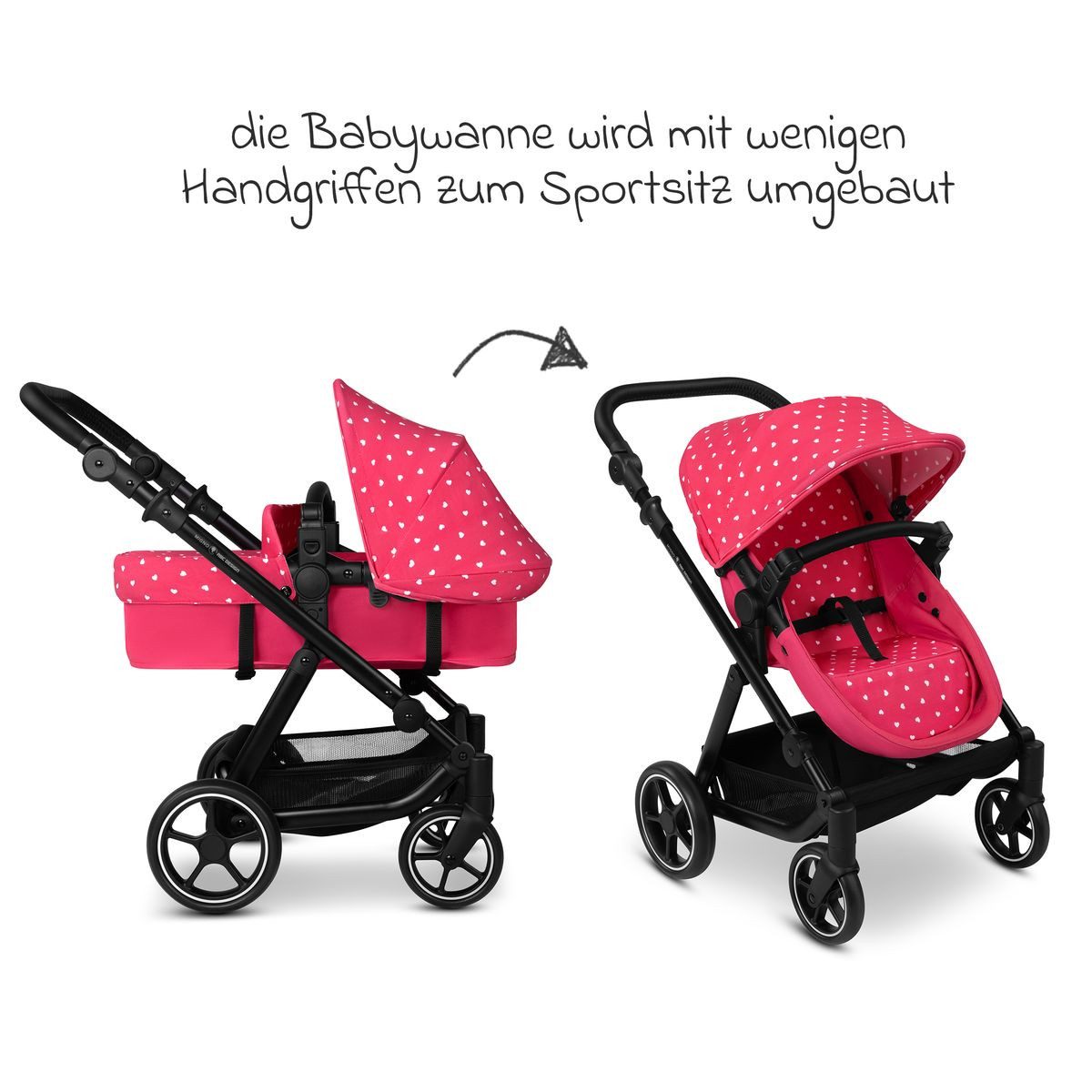 ABC Design Puppenwagen Migno - Candy, Kombi-Puppenwagen Puppenbuggy ab 3 Jahre mit Sonnenverdeck