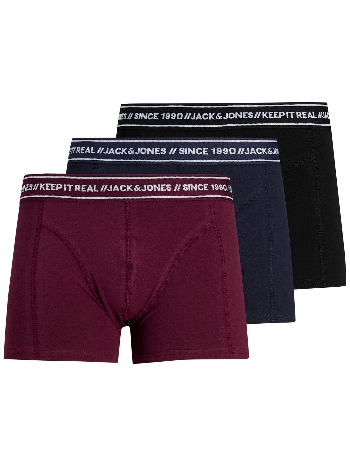 Jack & Jones Boxershorts 3er Pack JACTEXT TRUNKS Set Boxershorts Unterhosen (3-St) 3684 in Schwarz-Bordeaux