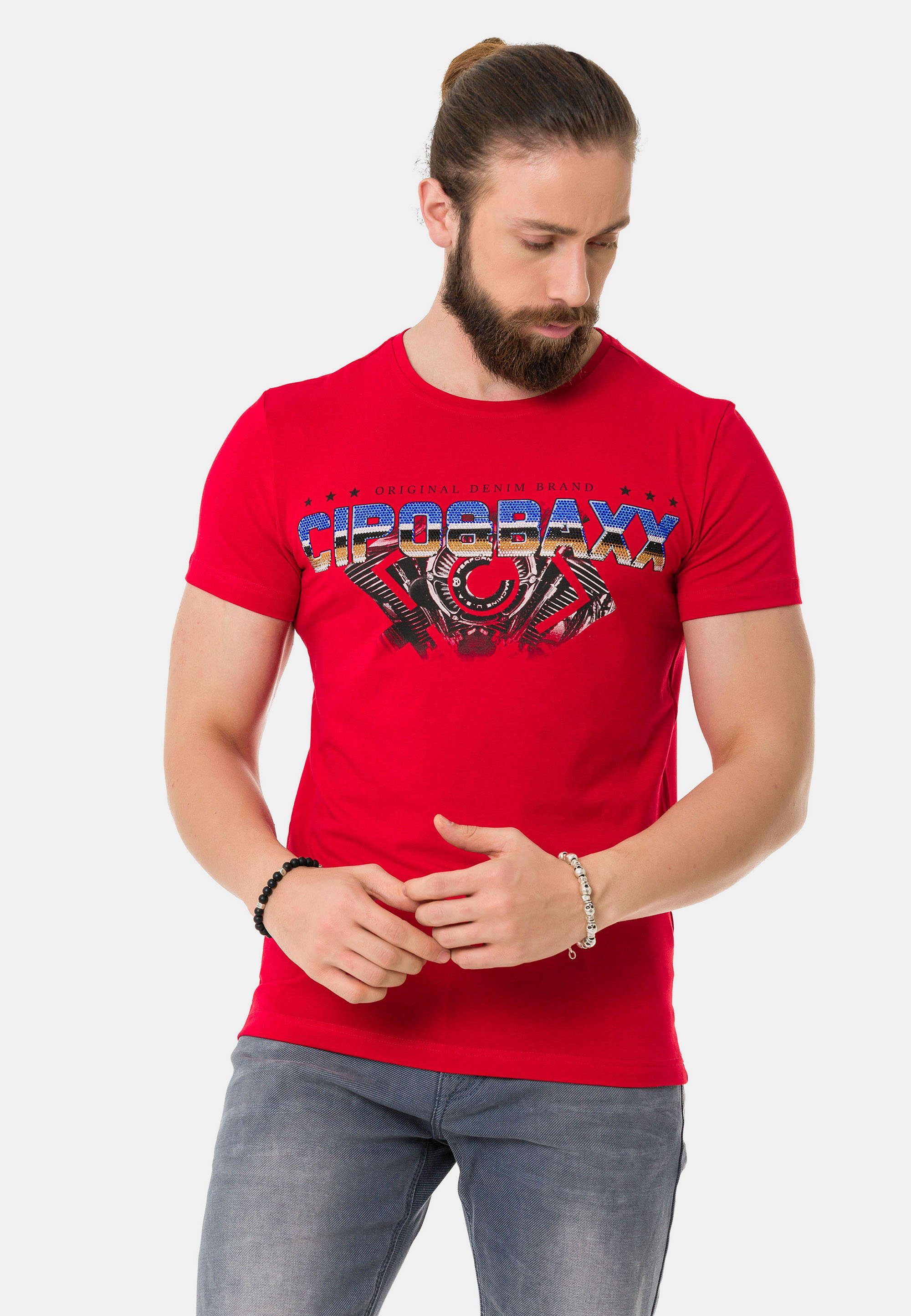 T-Shirt & trendigem mit Marken-Schriftzug Cipo Baxx rot