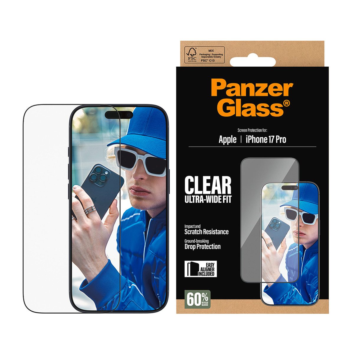 CARE by PanzerGlass Displayschutzglas Schutzglas für Apple iPhone 17 Pro, Displayschutzfolie, Schutzfolie, Bildschirmschutz, kratz- & stoßfest