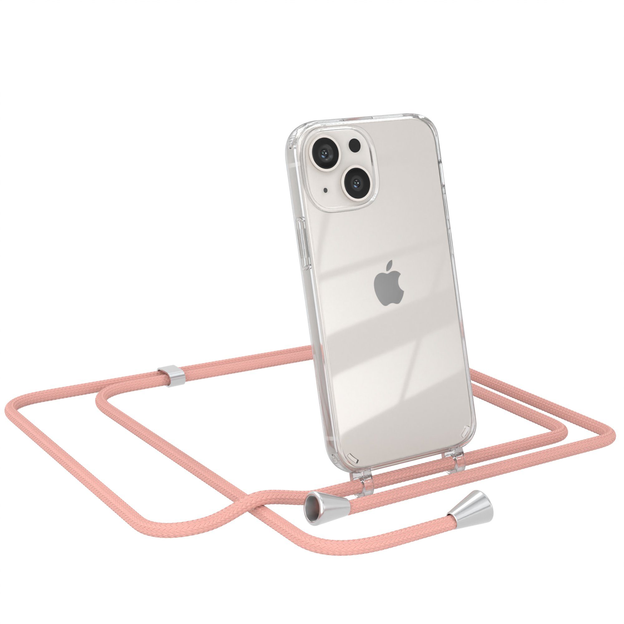 EAZY CASE Handykette Hülle mit Kette für Apple iPhone 13 Mini 5,4 Zoll, Ketten Hülle Schultergurt Schutzhülle Tasche mit Band Altrosa Unifarbe