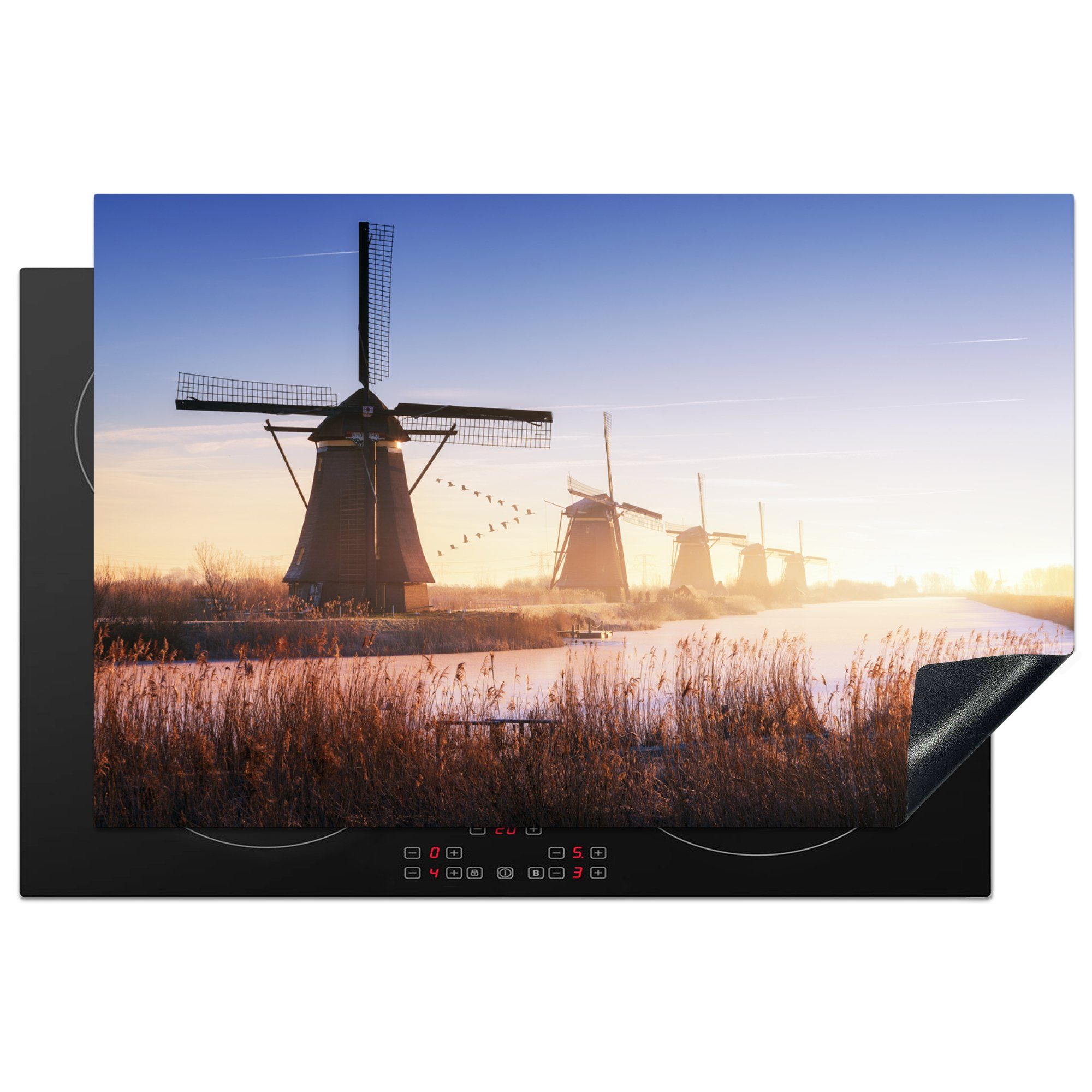 MuchoWow Herdblende-/Abdeckplatte Die Windmühlen von Kinderdijk, Vinyl, (1 tlg), 81x52 cm, Induktionskochfeld Schutz für die küche, Ceranfeldabdeckung