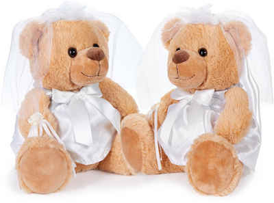 BRUBAKER Kuscheltier Teddybär Bräutepaar - 25 cm Teddy Set in weißen Hochzeitskleidern (1-St., Hochzeitsgeschenk für Frauen), Geschenk für Hochzeit und Verlobung