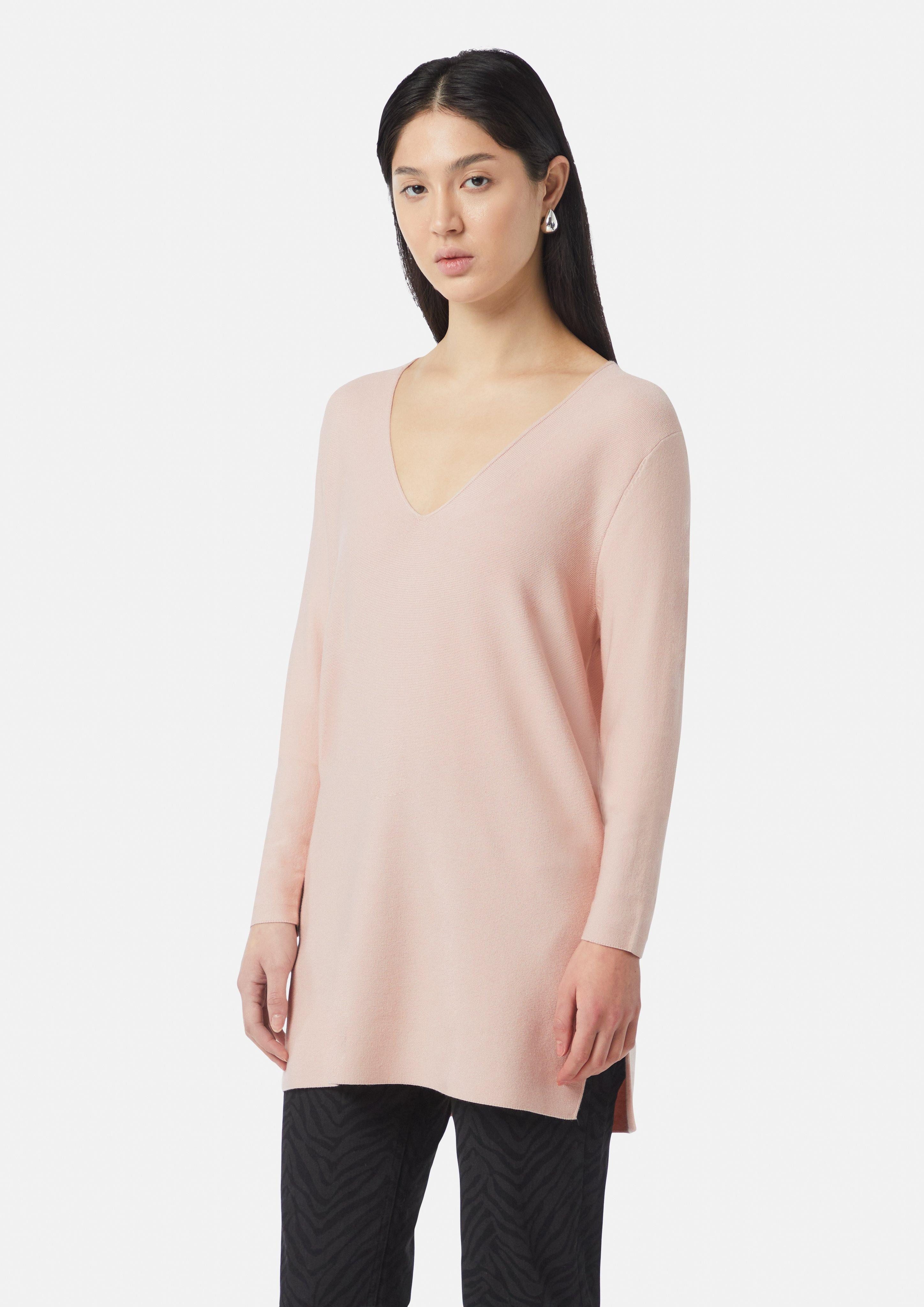 Langarmshirt Langer Pullover aus Viskosemix mit V-Ausschnitt