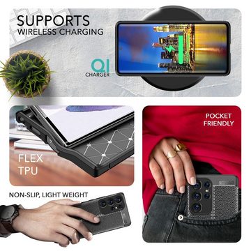Nalia Smartphone-Hülle Samsung Galaxy S23 Ultra, Leder-Look Silikon Hülle / 2x Displayschutz / Rutschfest / Kratzfest