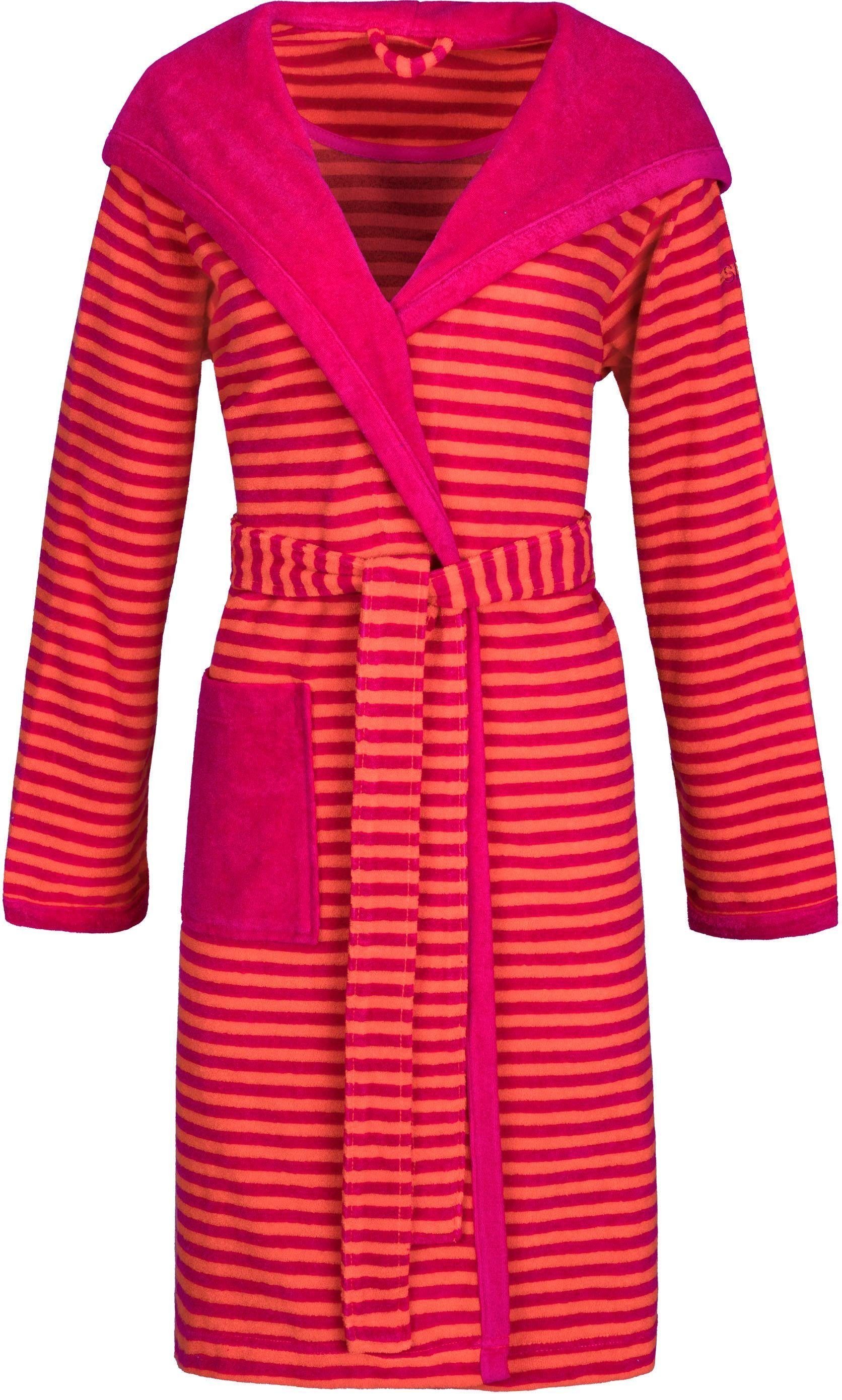 Esprit Damenbademantel Striped Hoody, Kurzform, Rundstrickware, Kapuze, Gürtel, mit Kapuze, gestreift raspberry