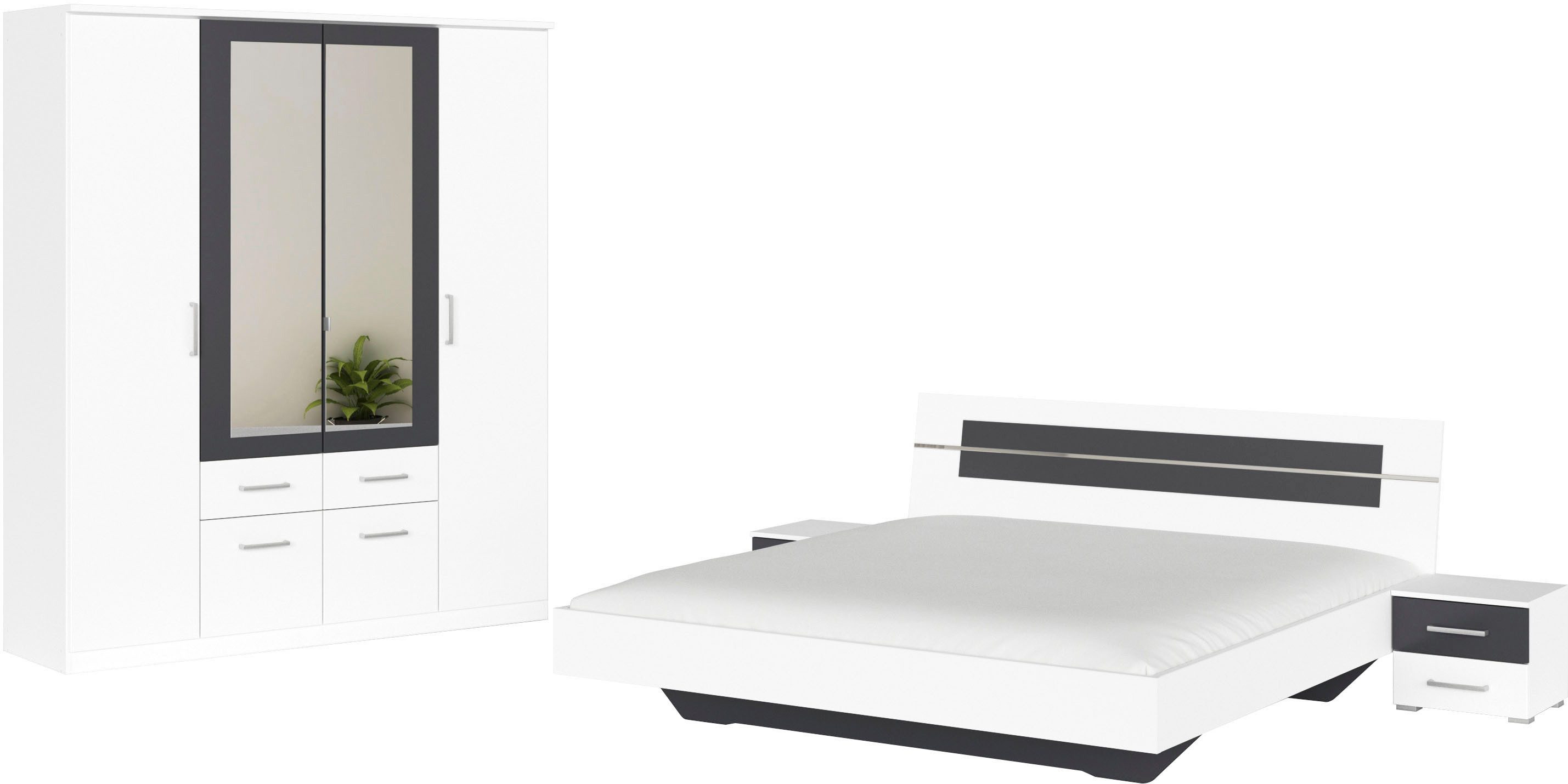 rauch Schlafzimmer-Set Komplettschlafzimmer Schlafzimmer BURANO mit Schrank in 3 Breiten, (Set, 4-tlg), Bett 180x200 cm und 2 Nachttischen MADE IN GERMANY