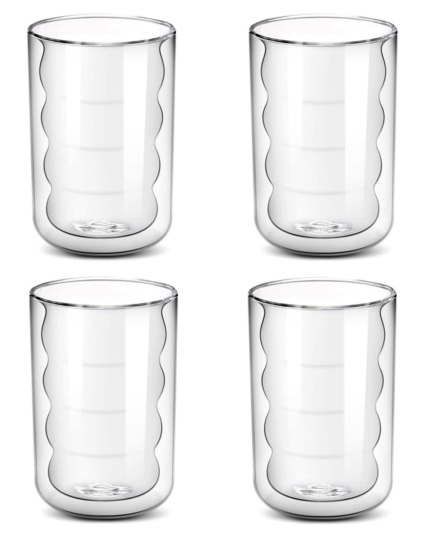 MODFU Latte-Macchiato-Glas 4er 350ml doppelwandige Gläser Kaffeegläser Teegläser Set, Borosilikatglas, Borosilikatglas mit Isolierfunktion kalte und warme Getränke 4 Stück