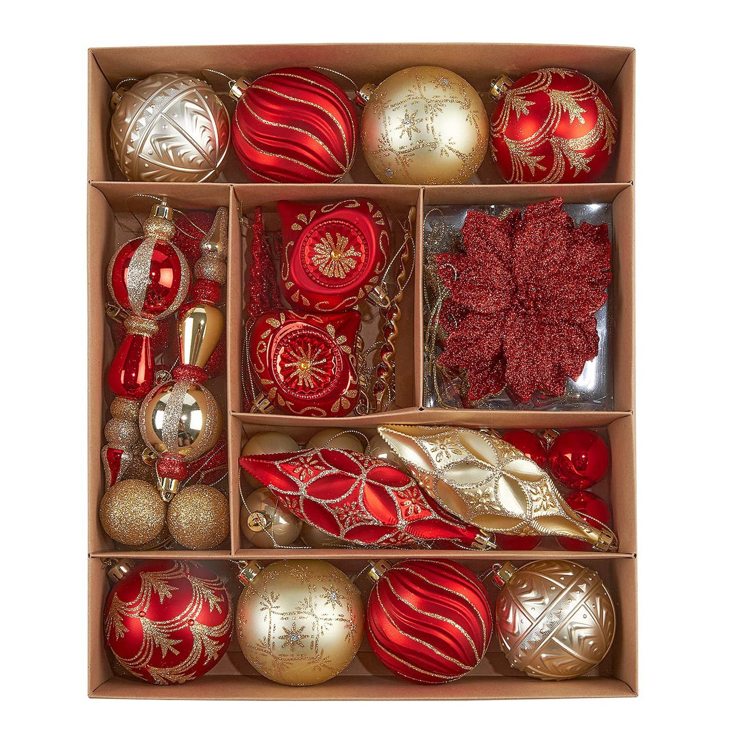 MAGICSHE Weihnachtsbaumkugel Dekoobjekt Kraftpapier Gold Ornamente-Set 70-tlg Rot