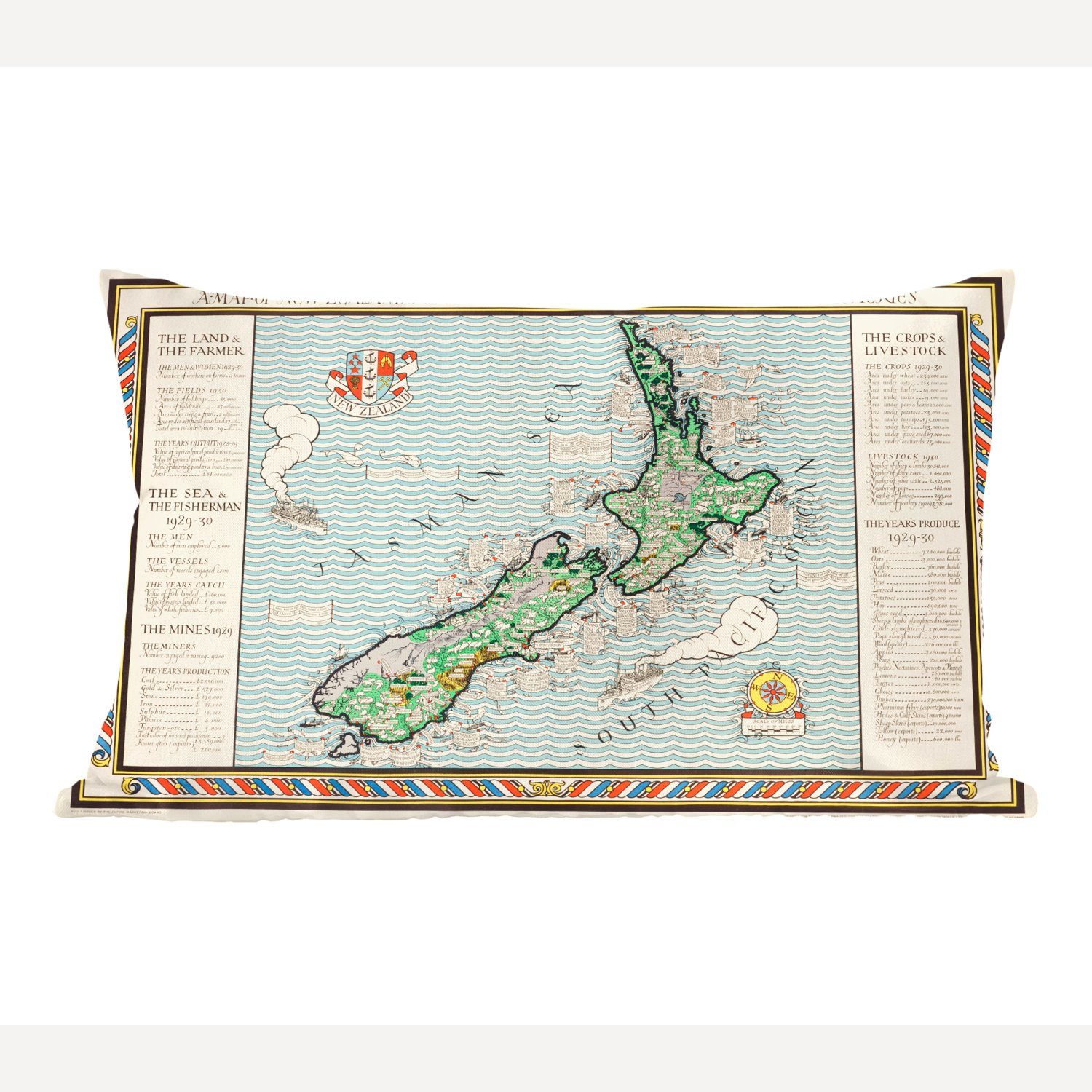 MuchoWow Dekokissen Karte - - Neuseeland Vintage, Zierkissen, Dekoration, mit Dekokissen Füllung, Schlafzimmer Wohzimmer