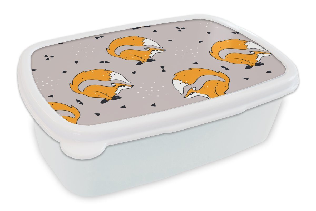 MuchoWow Lunchbox Mädchen - Fuchs - Tiere - Muster - Mädchen - Kinder - Kinder, Kunststoff, (2-tlg), Brotbox für Kinder und Erwachsene, Brotdose, für Jungs und Mädchen weiß