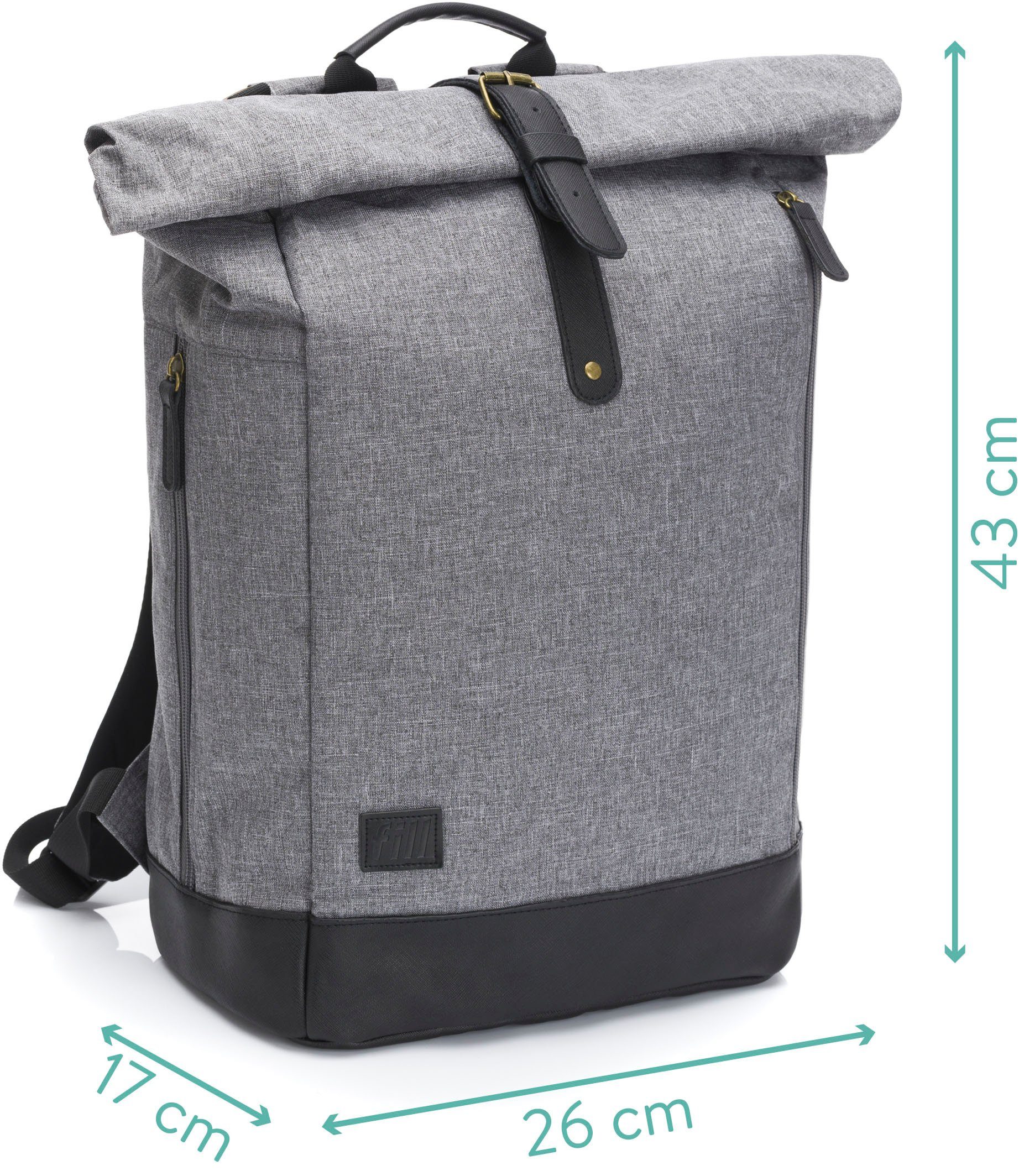 Fillikid Wickelrucksack Rolltop Berlin, grau/schwarz, inkl. Wickeltunterlage