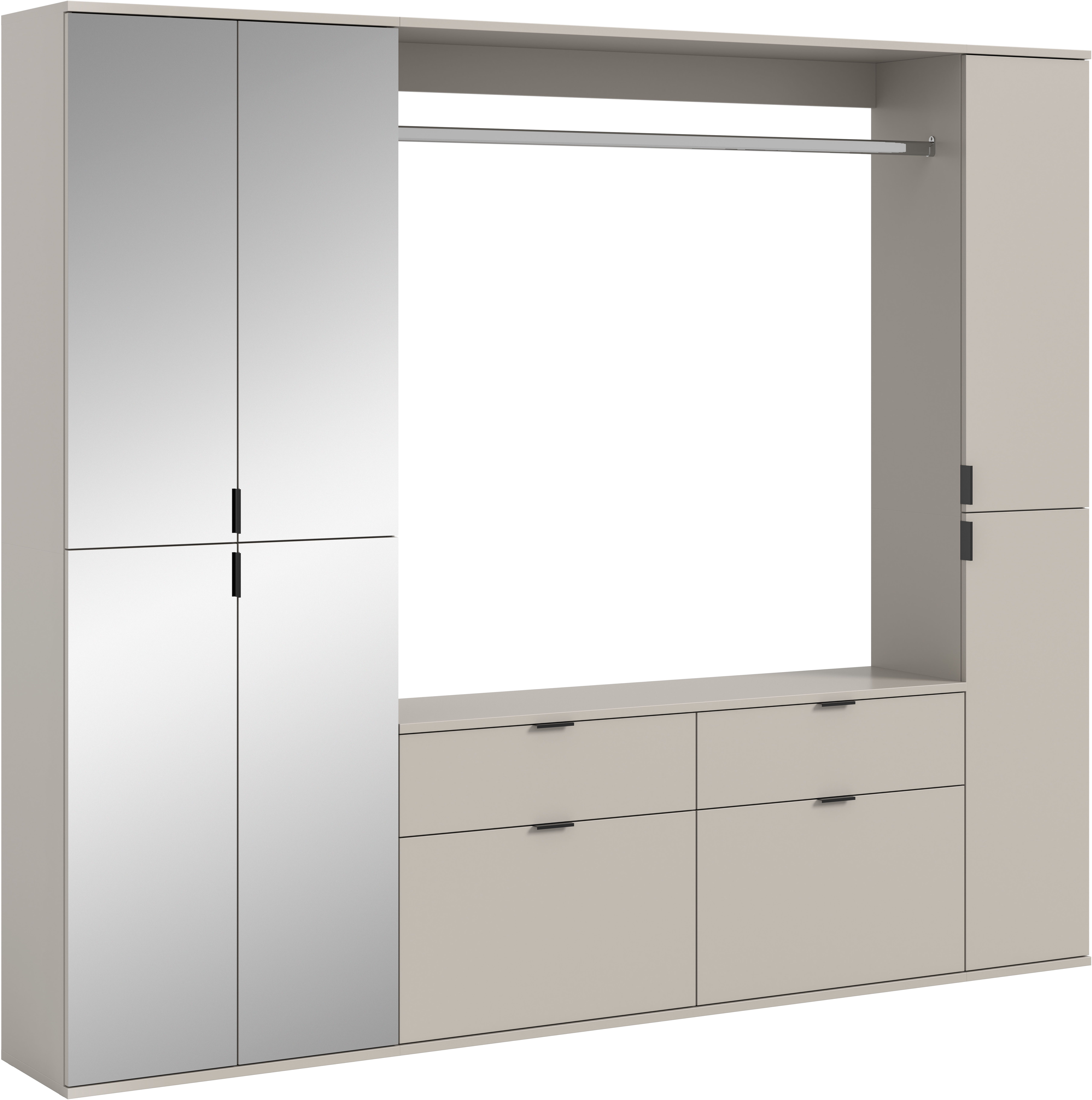 Home affaire Garderoben-Set TRONDHEIM, 5-teilig, Breite 212cm, individuell platzier- & erweiterbar, (Set, 4-St., bestehend aus: 2x Garderobenschrank & 3-tlgs. Zwischenbauelement), Garderobenschrank, Kleiderschrank, Schrankkombination, Garderobe