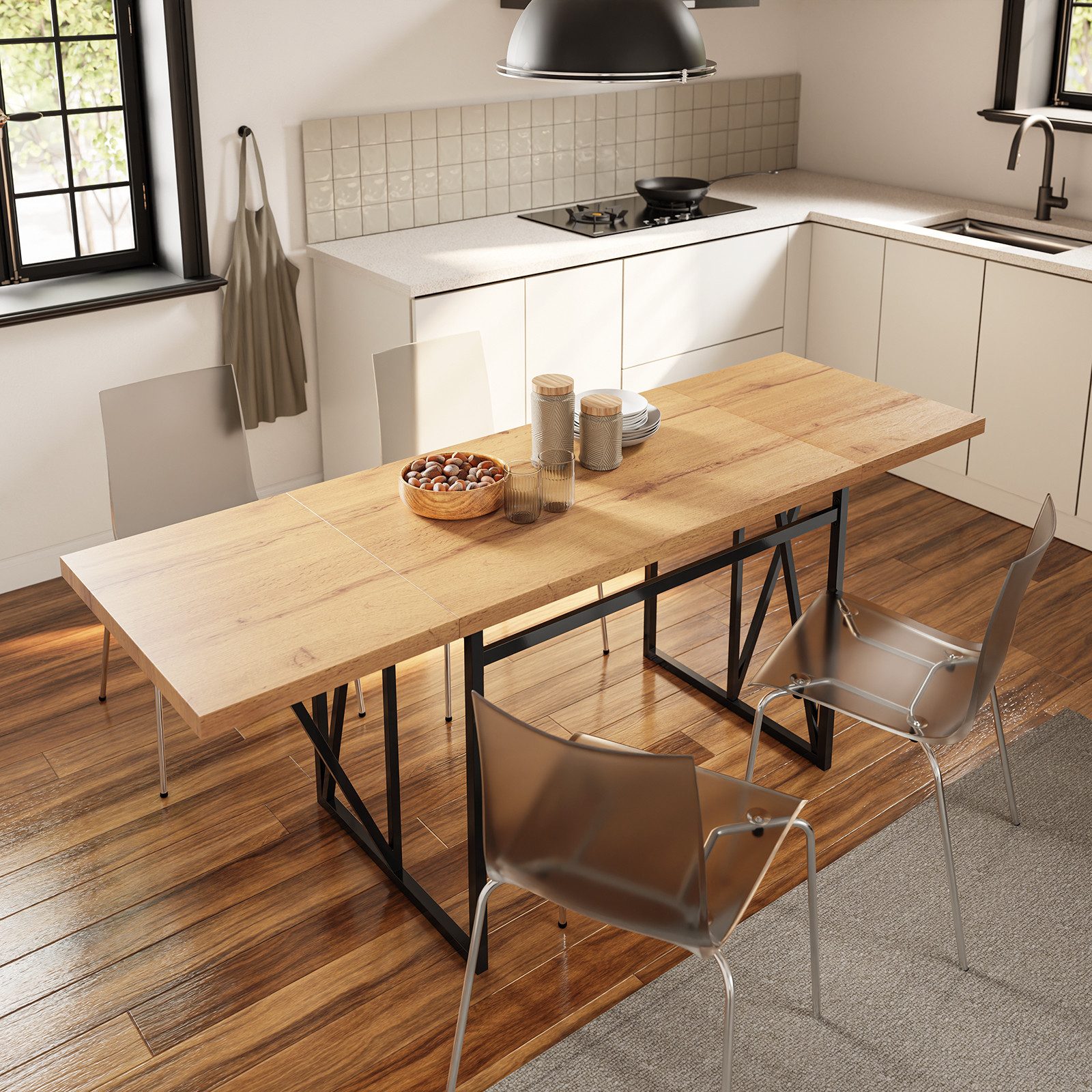 SoBuy Esstisch FWT113, Esszimmertisch klappbar, platzsparender Küchentisch 110–200 cm (1 Tisch), Esstisch ausziehbar 110–200 cm, für 2–8 Personen, mit Metallgestell
