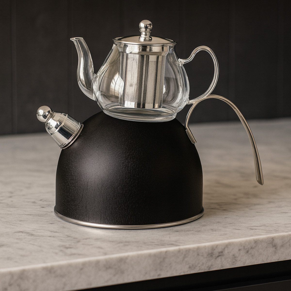 alesvelt Caydanlik-Teekanne Djena Retro 2er Set Glaskanne 2,5 L Hitzebeständig