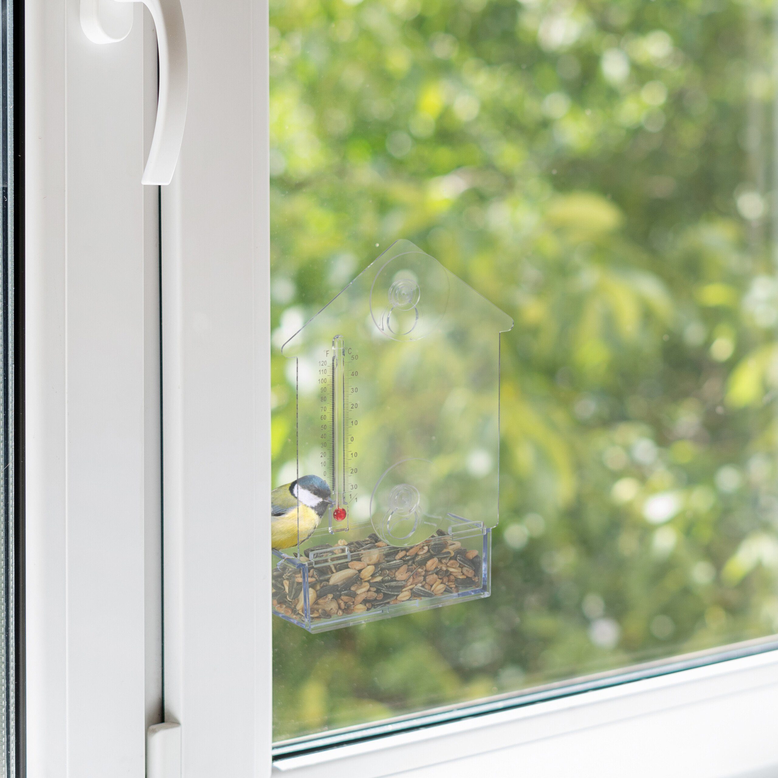 relaxdays Vogelhaus Fenster-Vogelfutterhaus mit Thermometer günstig online kaufen