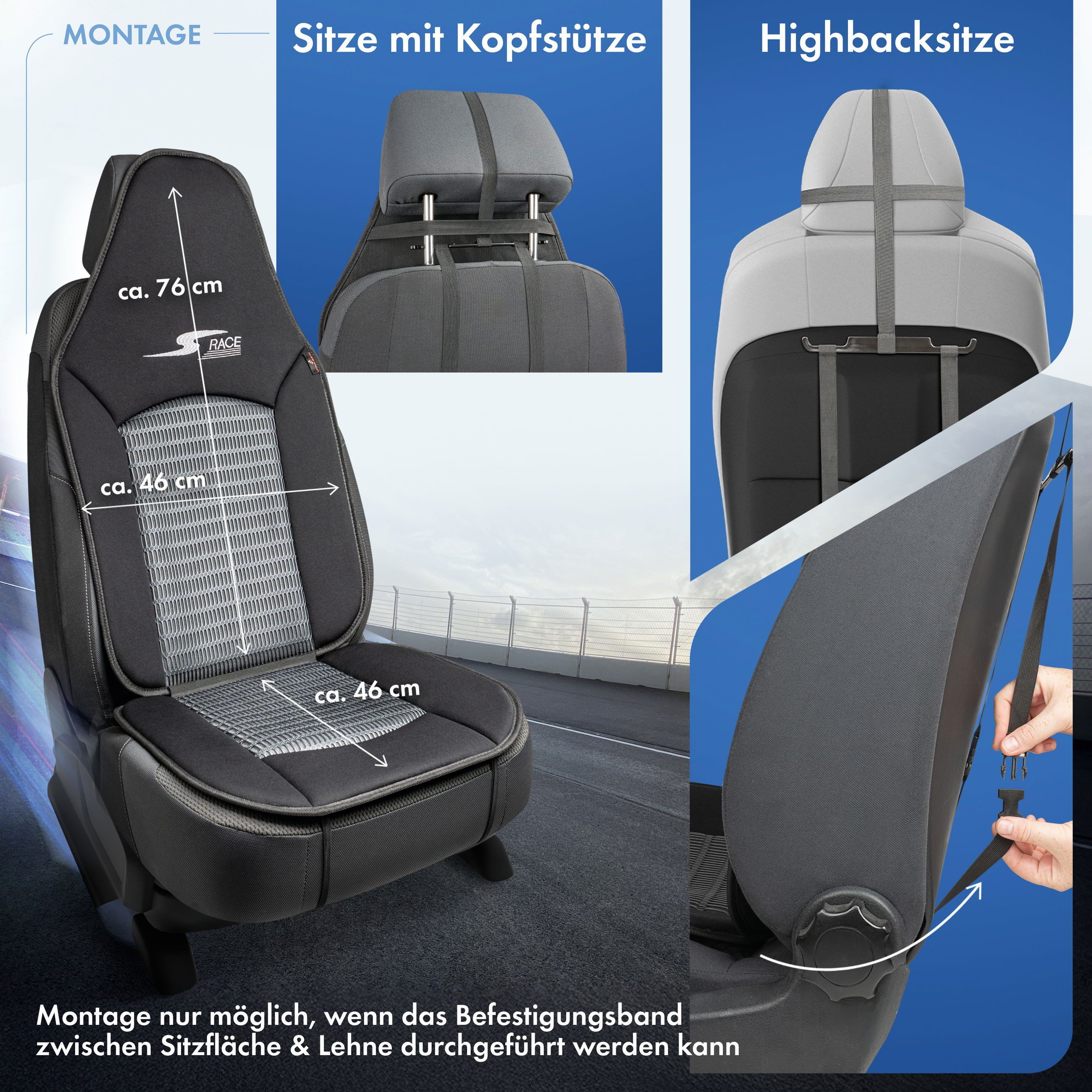 CarComfort Autositzauflage Sitzaufleger S-Race Pilotensit, 1 Stück, 1-tlg. – Bild 5 von 5