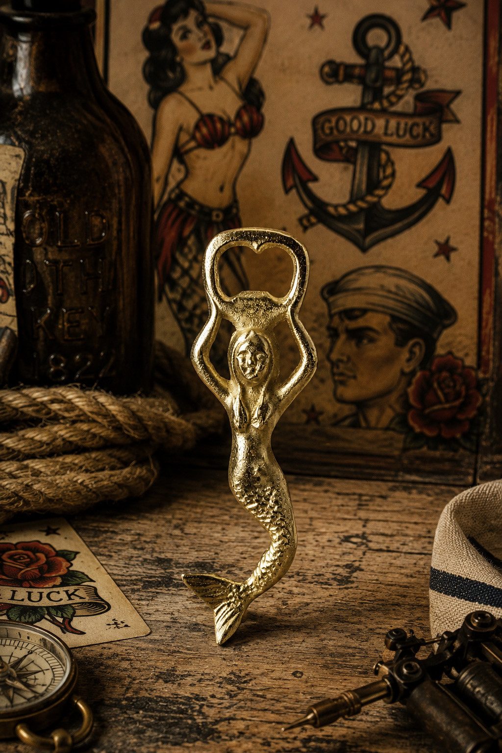 Bold Monkey Flaschenöffner Retro Flaschenöffner Kapselheber Mermaid Gold