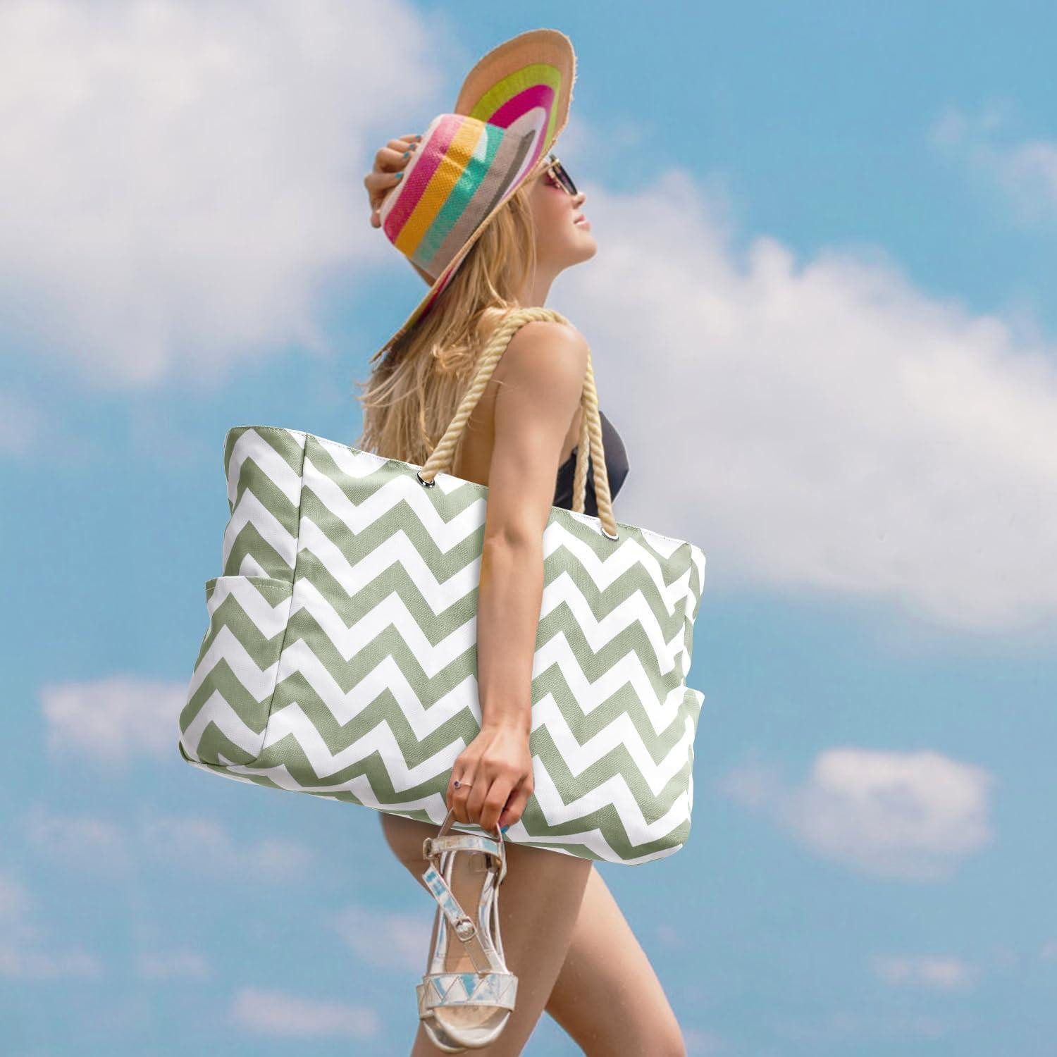 LuxusKollektion XL-Strandtasche Strandtasche Badetasche Shopper XXL Graugrüne Welle