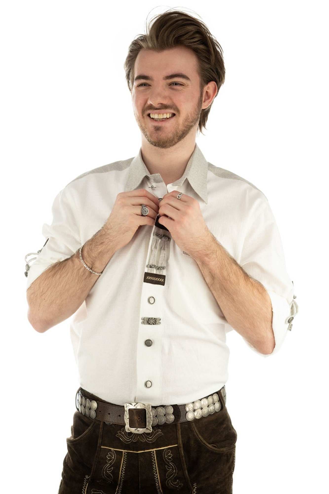 weiß OS-Trachten Trachtenhemd Knopfleiste Langarmhemd Paspeltasche, der auf Nevai mit Zierteile