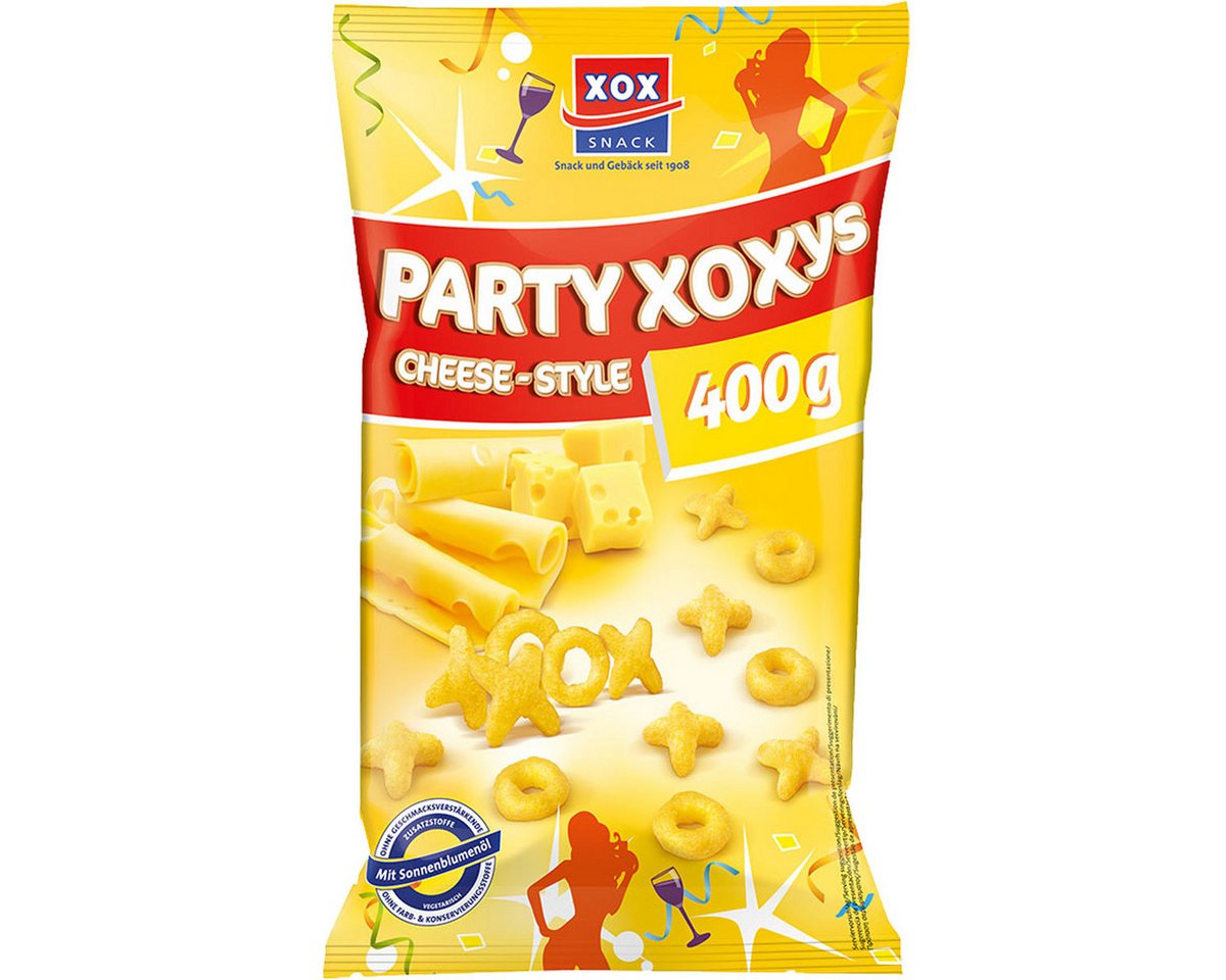 XOX Knabberei, XOX Party XOXys Cheese Style Mais Snack mit geriebenem Käse 400g