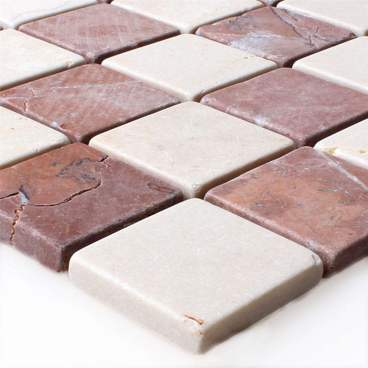 Mosafil Mosaikfliesen Mosaikfliesen Naturstein Marmor Random 32x32x8mm, Naturstein-Marmor 30.500x30.500, rot-beige, Verlegefertig auf ein Netz geklebt - Frostsicher - Wasserfest -