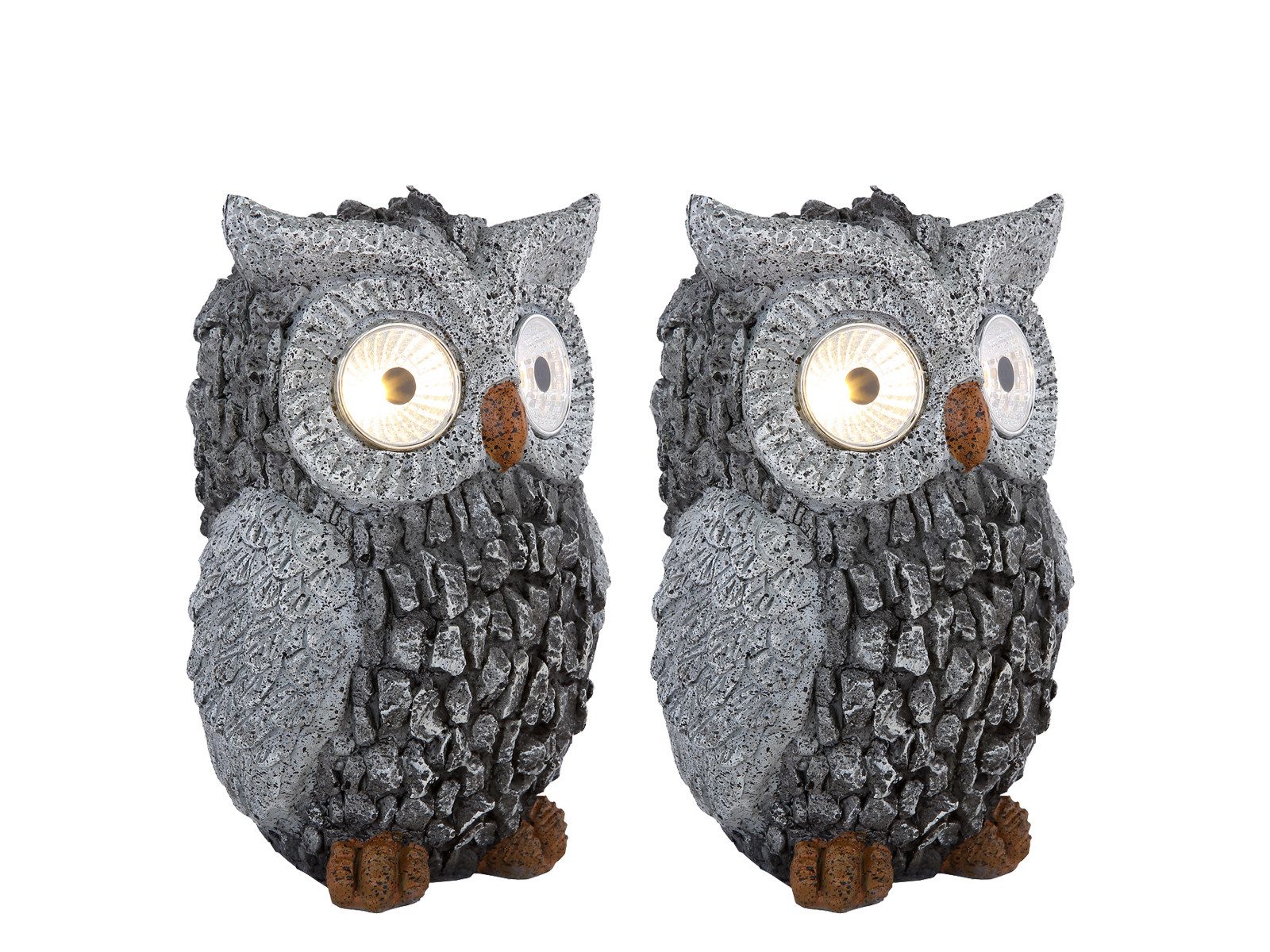 GLOBO LIGHTING LED Solarleuchte 2er Set Solarlampen Eule, Höhe 19,5cm, LED fest integriert, warmweiß, ausgefallene Solarbeleuchtung für Garten-tisch & Balkon Eulenlampe