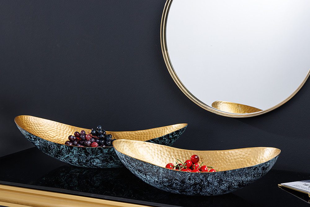 riess-ambiente Dekoschale ABSTRACT ORIENT 55cm gold (Set, 2 St), Wohnzimmer · Esszimmer · Schmuckschale · Metall · Handmade