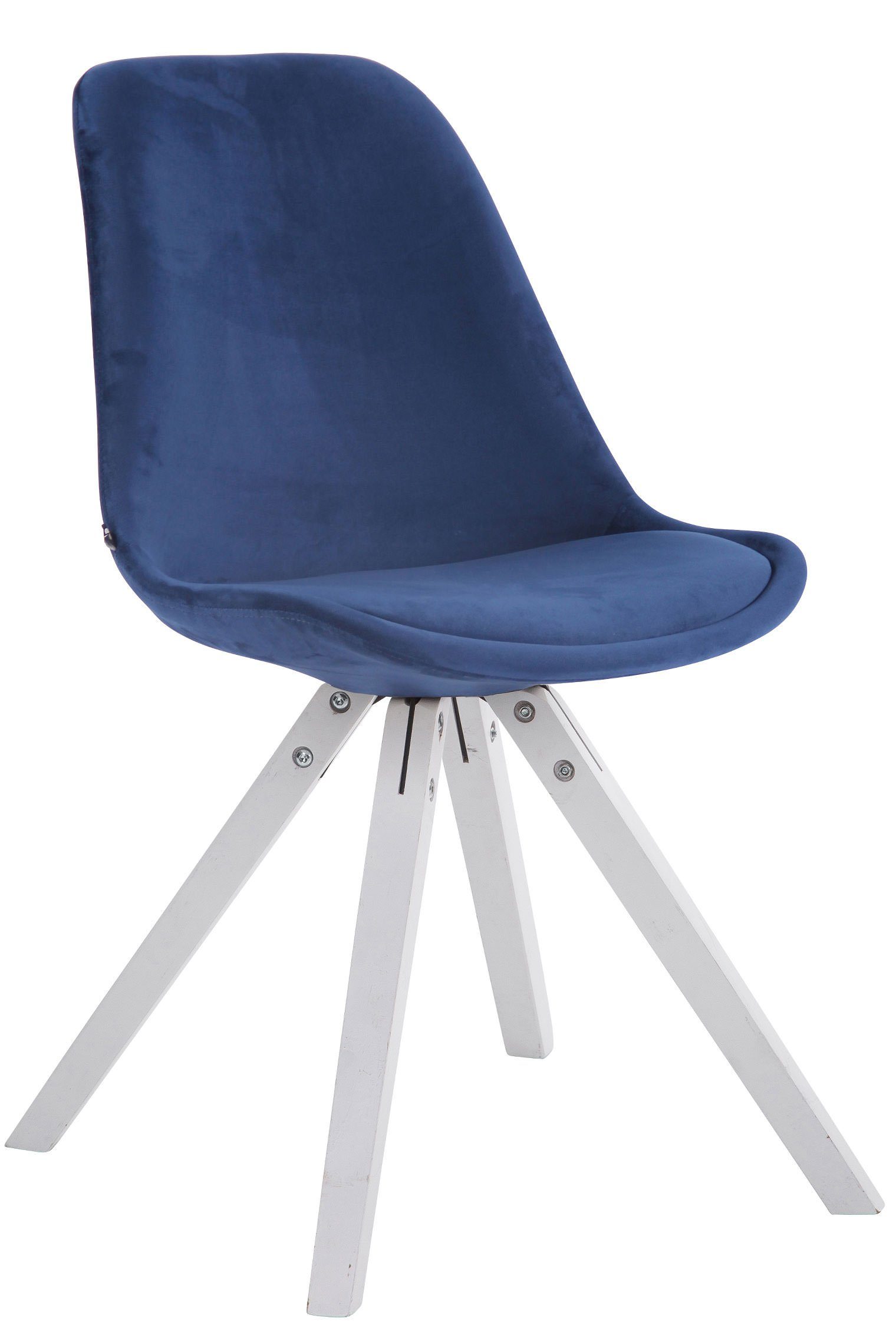 TPFLiving Besucherstuhl Toulon mit hochwertig gepolsterter Sitzfläche - Konferenzstuhl (Küchenstuhl - Esszimmerstuhl - Wohnzimmerstuhl), Gestell: Buchenholz weiß square - Sitzfläche: Samt blau