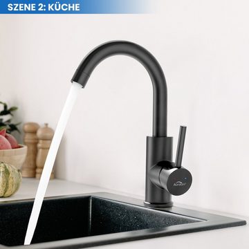 Auralum Waschtischarmatur 360° Drehbar Wasserhahn Einhandmischer Küchenarmatur Badarmatur Einhandmischer Wasserhahn Bad mit Pop Up, Schwarz