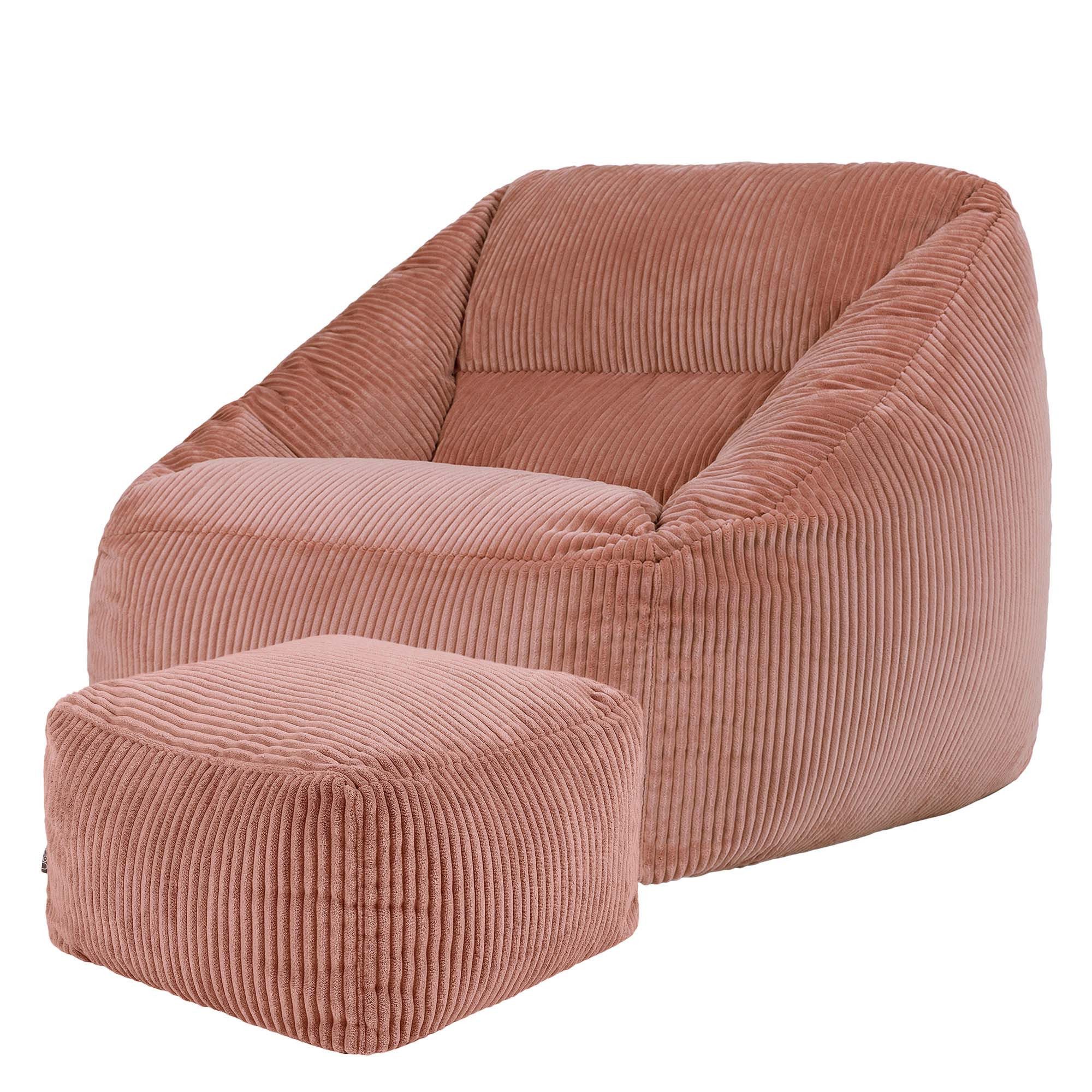 icon Sitzsack Riesen Sessel aus Cord Flauschig „Natalia" mit Hocker (Spar-Set, 1 x Sitzsack-Sessel, 1 x Fußhocker), Sitzsack XXL, Made in Germany, für Erwachsene & Kinder, für Wohnzimmer