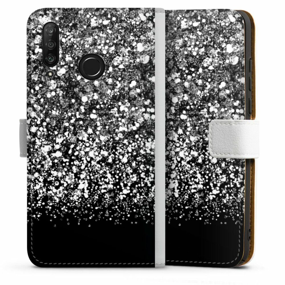 DeinDesign Handyhülle Glitzer Look Schneeflocken Muster Snow Fall Glitter  Look, Huawei P30 Lite New Edition Hülle Handy Flip Case Wallet Cover