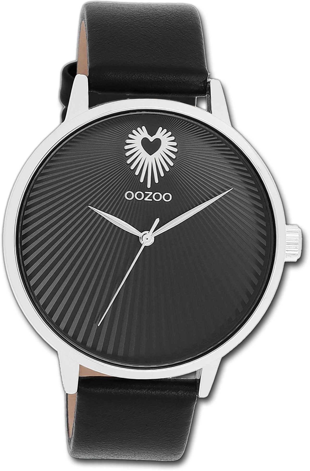 Quarzuhr Oozoo (ca. Lederarmband Armbanduhr OOZOO Damen 42mm) rundes Damenuhr schwarz, Timepieces, groß Gehäuse,