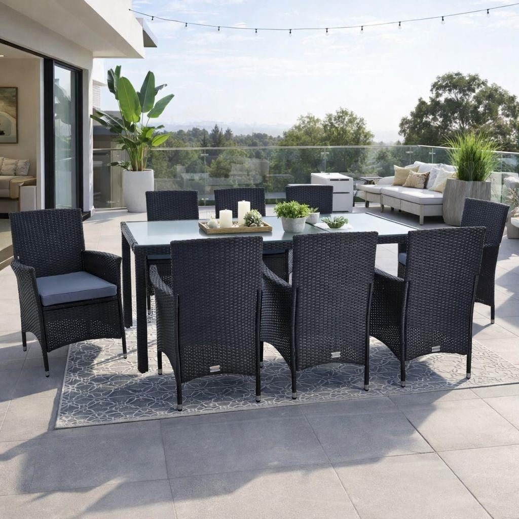 ESTEXO Sitzgruppe Polyrattan Gartenmöbel Set für 8 Personen Rattan Gartenset Schwarz
