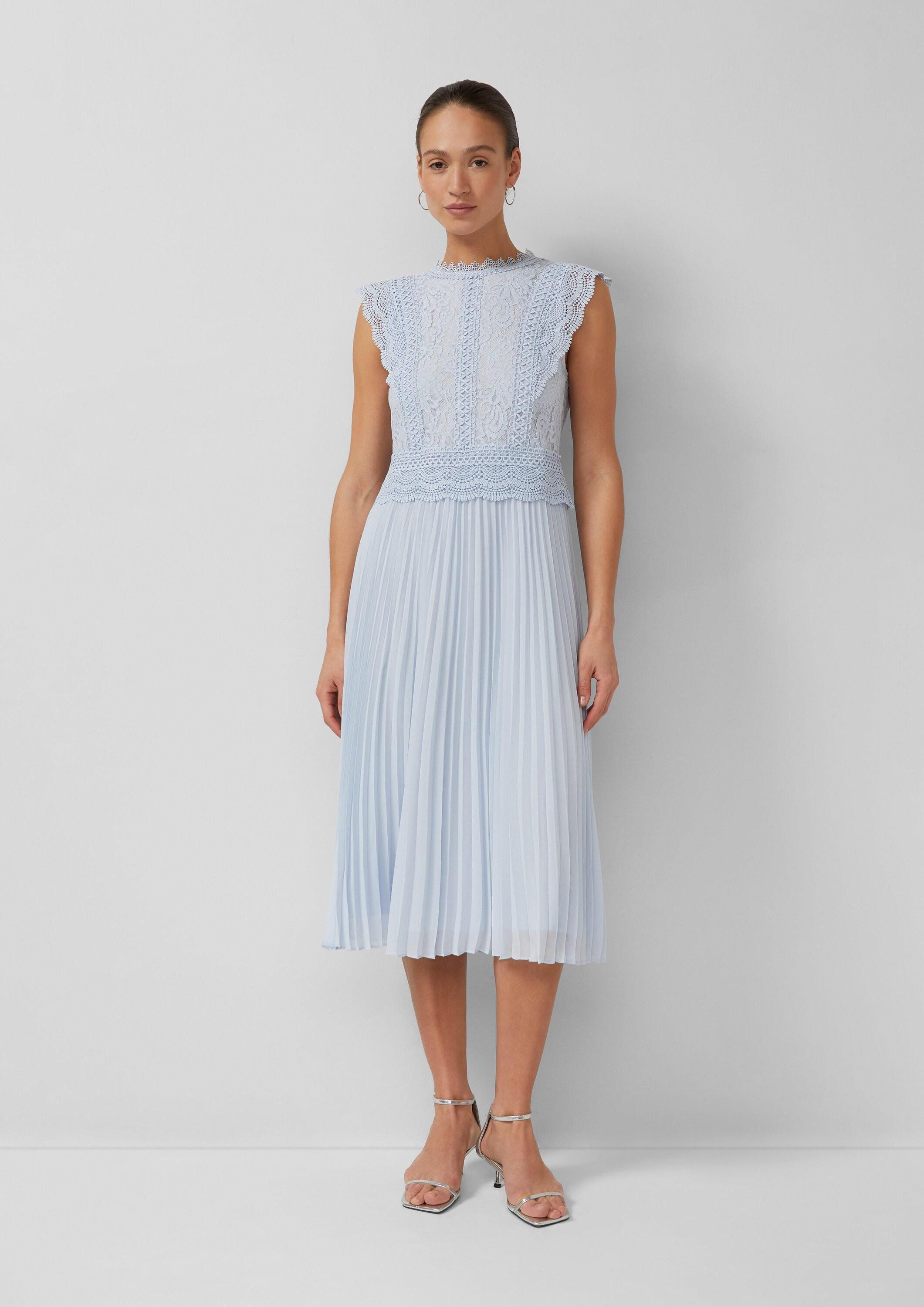 s.Oliver Midikleid Kleid Ärmelloses Midikleid mit Spitze und Plissee