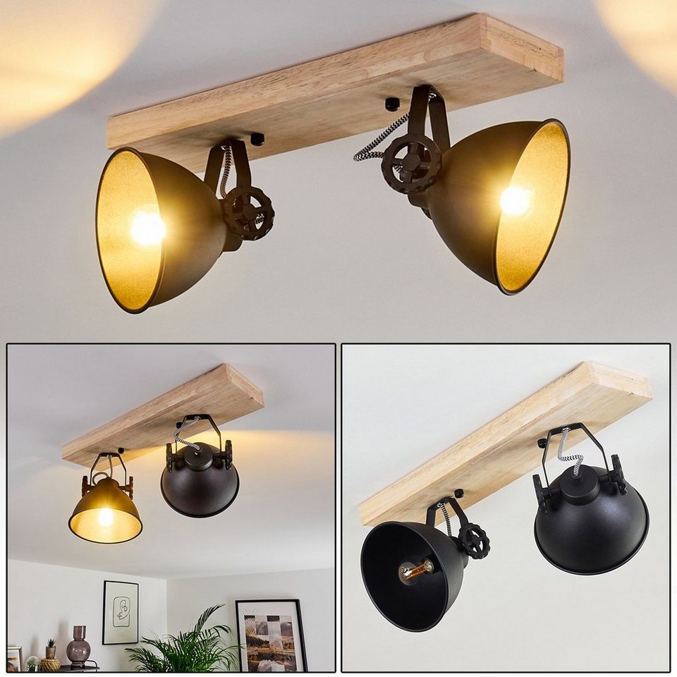 hofstein Deckenleuchte »Mot« Deckenlampe aus Metall und Holz in  Schwarz/Braun, ohne Leuchtmittel, mit verstellbaren Strahlern, 2xE14,  Retro/Vintage Design