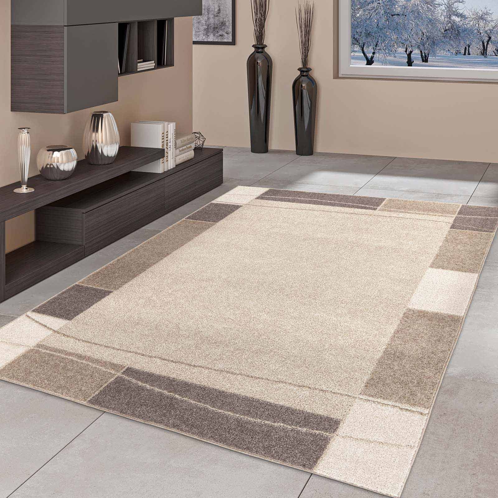 Teppich Moderner Teppich Aragon rechteckig, Wohnzimmer Schlafzimmer braun mm, cm Esszimmer Bordüre, Designer 080X150 Bordüre TaraCarpet, 13 54 Höhe