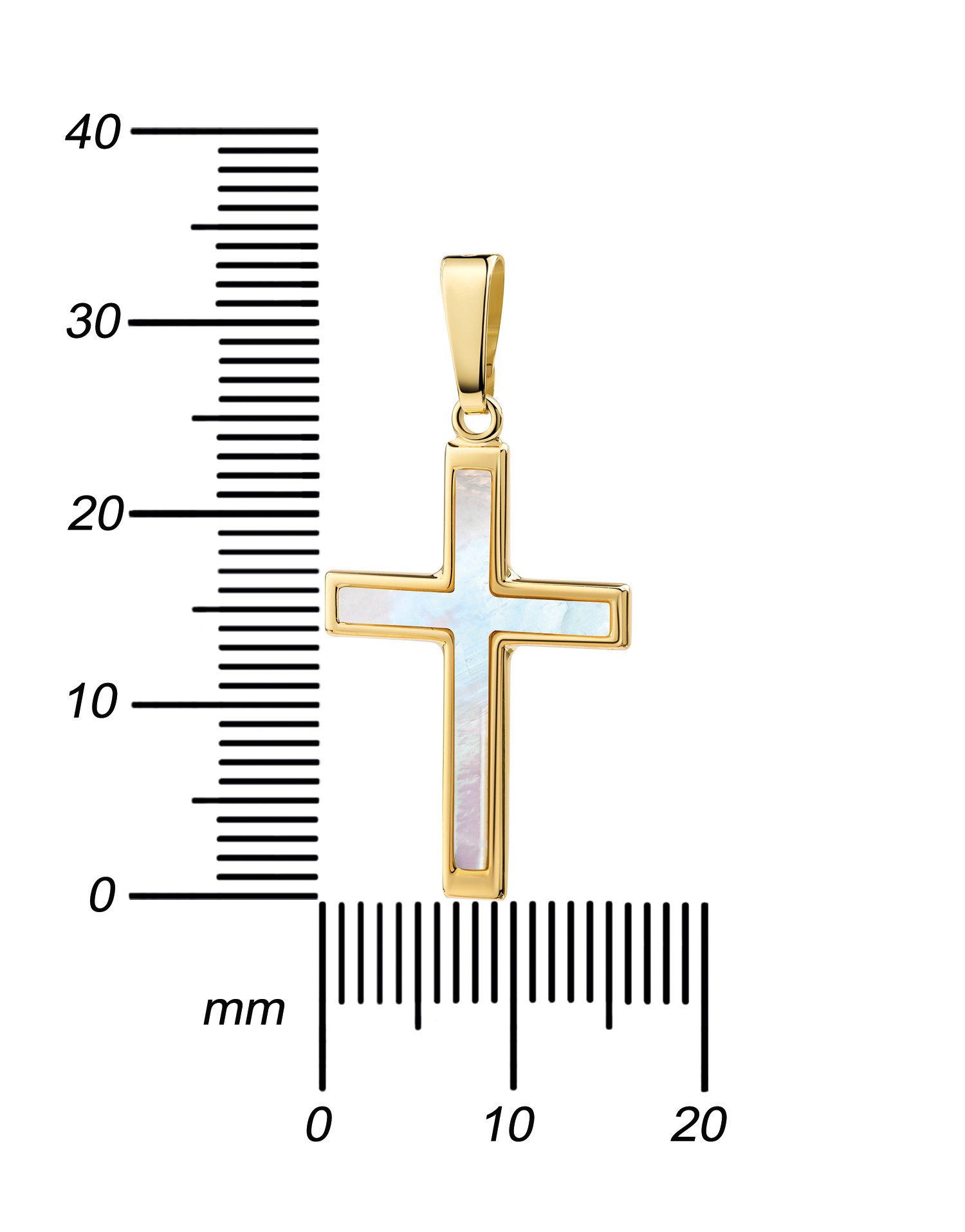 JEVELION Kreuzkette Kreuz-Anhänger 333 Gelbgold / 8K mit Perlmutteinlage - Made in Germany (Goldkreuz, für Damen und Herren), Mit Kette vergoldet- Länge wählbar 36 - 70 cm oder ohne Kette.