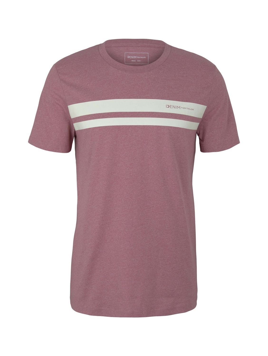 TOM 29184 (1-tlg) Denim T-Shirt aus PRINTED Wineberry Melange Rose Baumwolle TAILOR