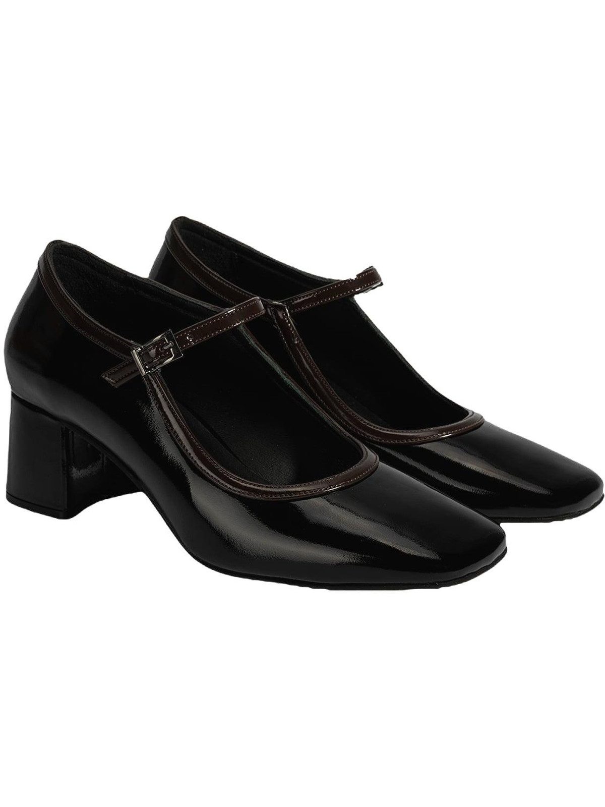 Damen-Slipper – Obermaterial aus Lackleder, eckige Zehenpartie, Block Pumps