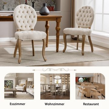EXTSUD Esszimmerstuhl Französische Esszimmerstühle Samt/Leinen 2er-Set Vintage-Küchenstühle, Samtbezug, stabile Beine aus Massivholz, ergonomisches Design