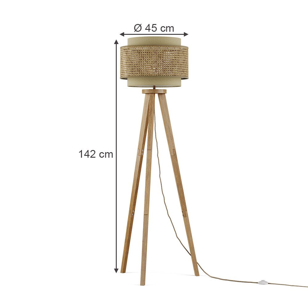 Vicco Stehlampe Morten, Rattan/Creme, 45 x 142 cm