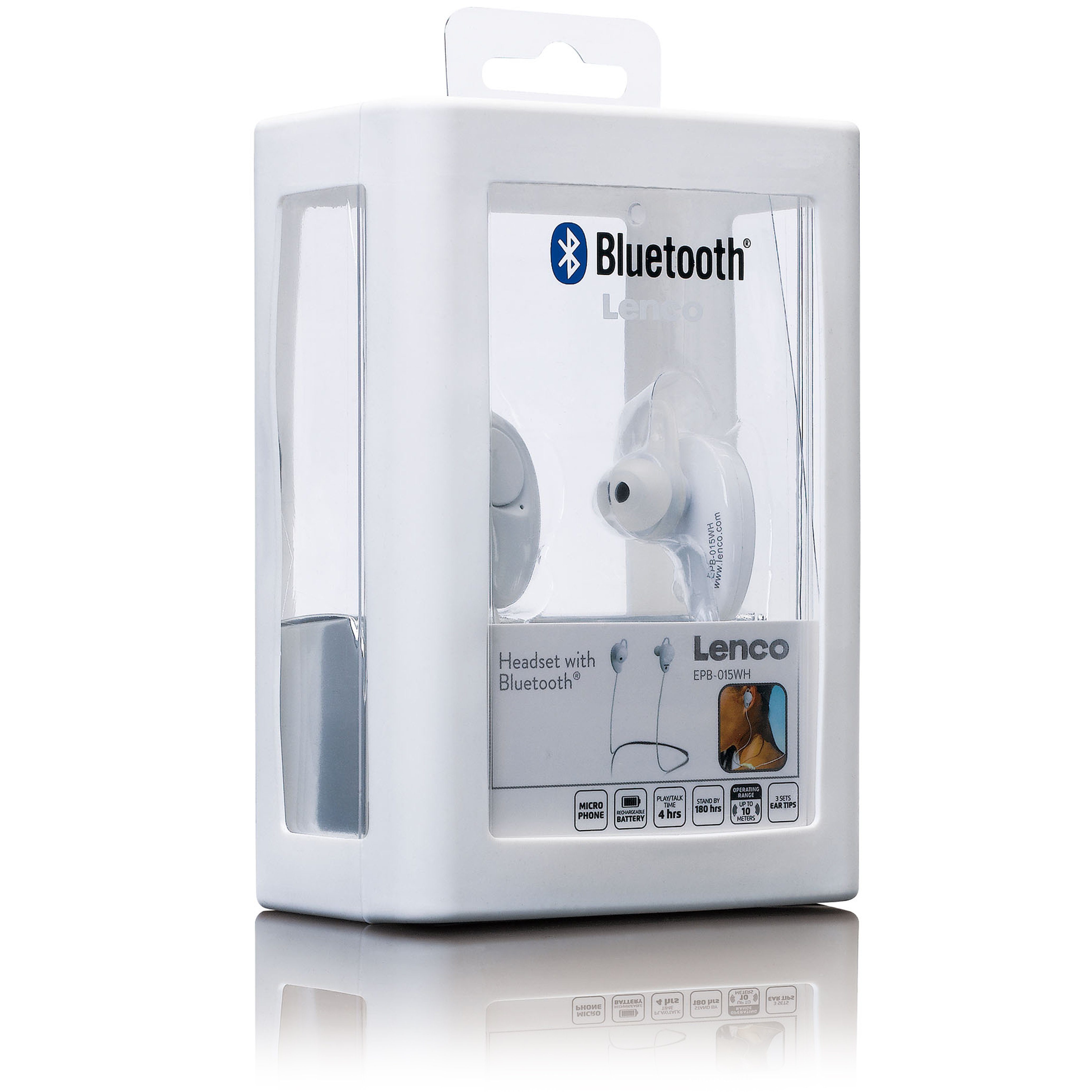 Lenco EPB-015WH In-Ear-Kopfhörer (Bluetooth, 10m Empfang, 4h. Akku - 180h. Standby & integriertes Mikrofon, Weiß)