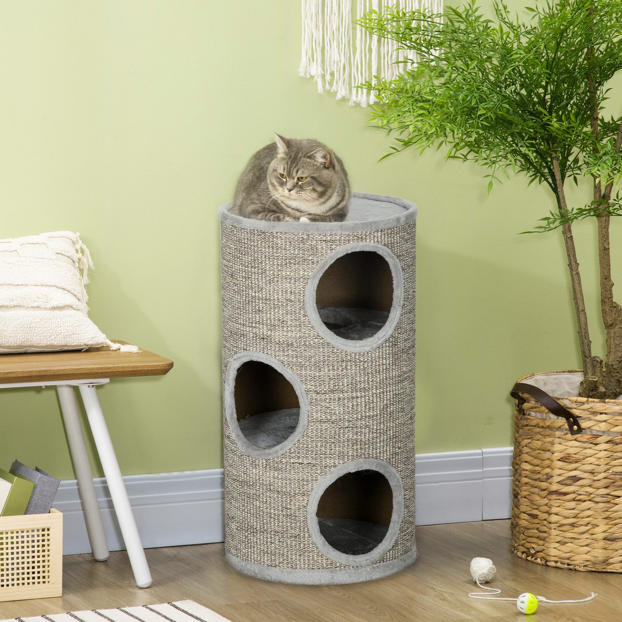 PawHut Kratztonne Katzentonne mit Plüschrand, Katzenhöhle für kleine Katzen, (Katzenmöbel, 1-tlg., Kratzturm), aus Sisal, Katzenmöbel, Plüsch, Grau