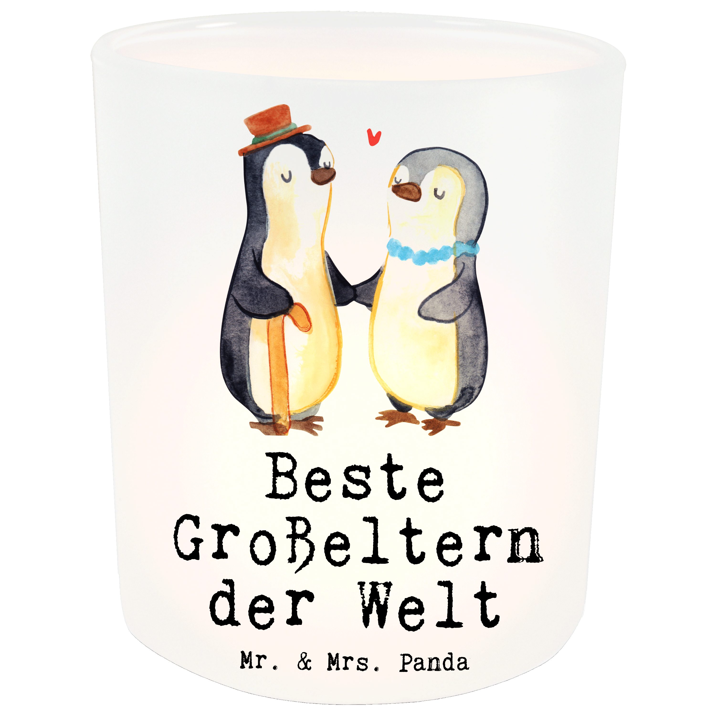 Mr. & Mrs. Panda Windlicht Pinguin Beste Großeltern der Welt - Transparent - Geschenk, Kerzenlic (1 St)