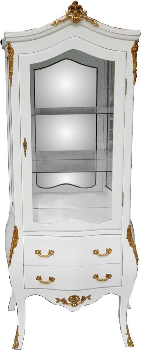 Casa Padrino Vitrine - / Spiegelglas Wohnzimmerschrank Vitrine - Weiß Glasvitrine Gold Vitrinenschrank mit Barock
